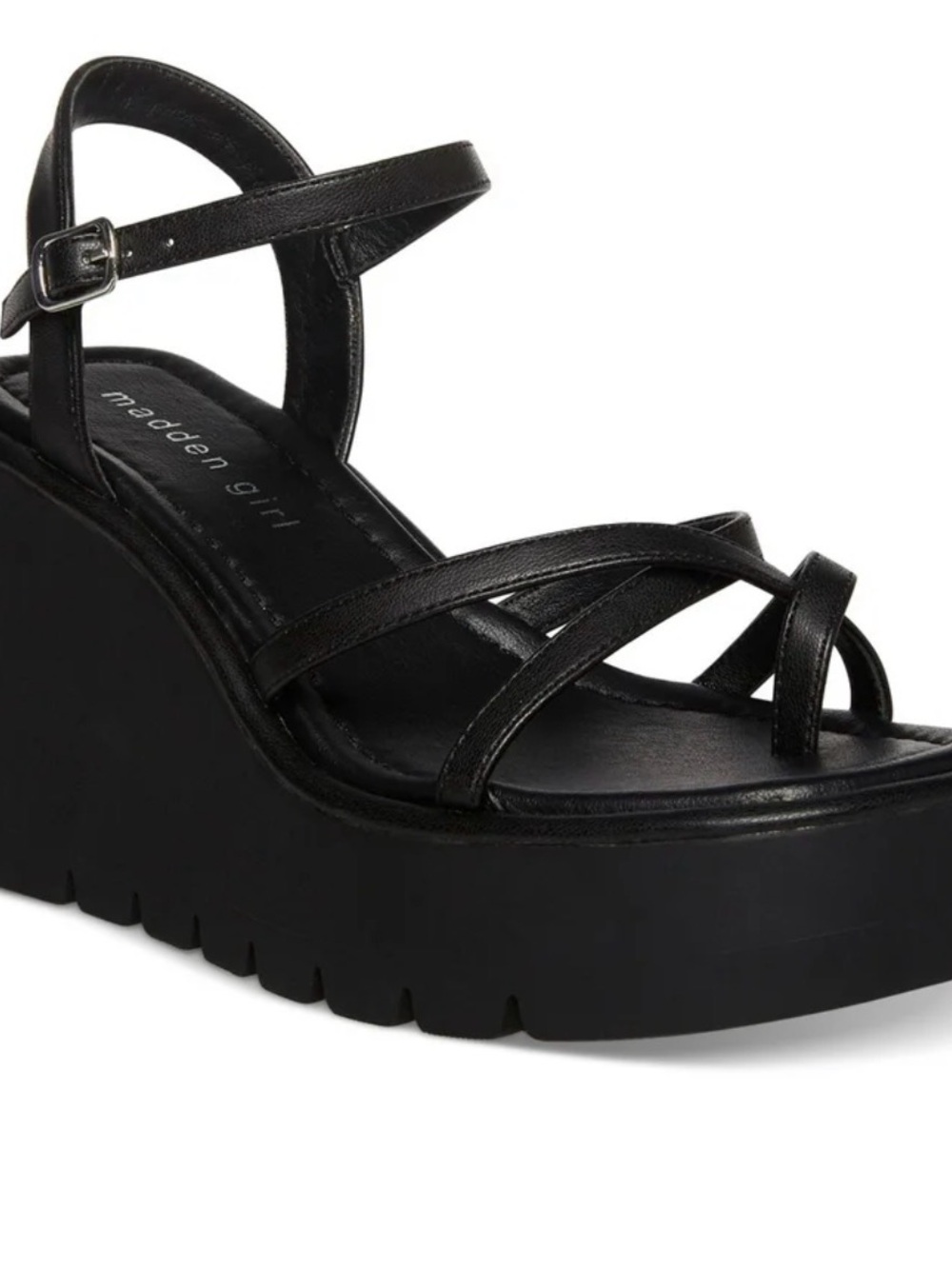 Madden Girl Black Platform Strappy Wedge Sandal